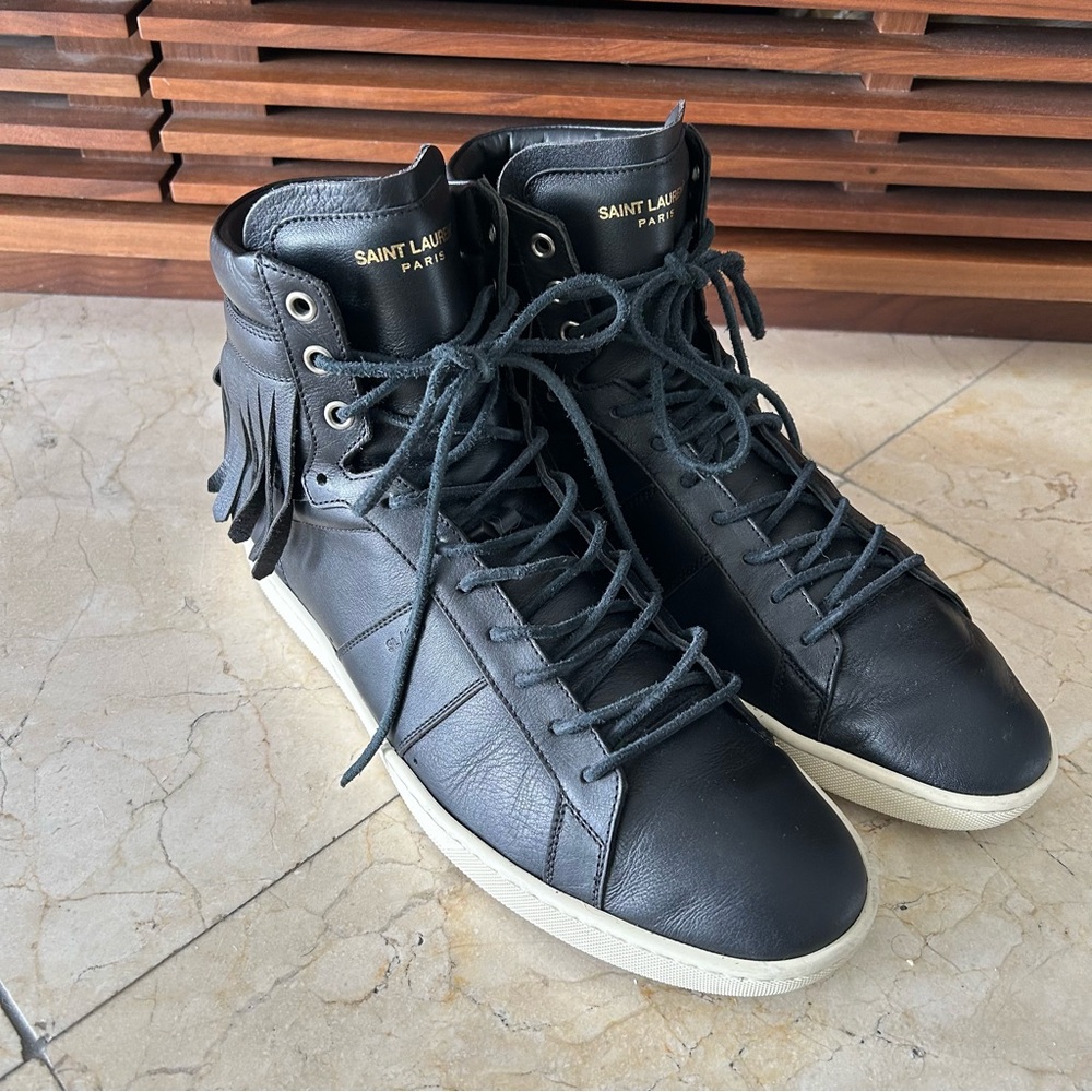 Saint Laurent SL-18 High-Top Black Leather Sneakers - Picture 2 of 14